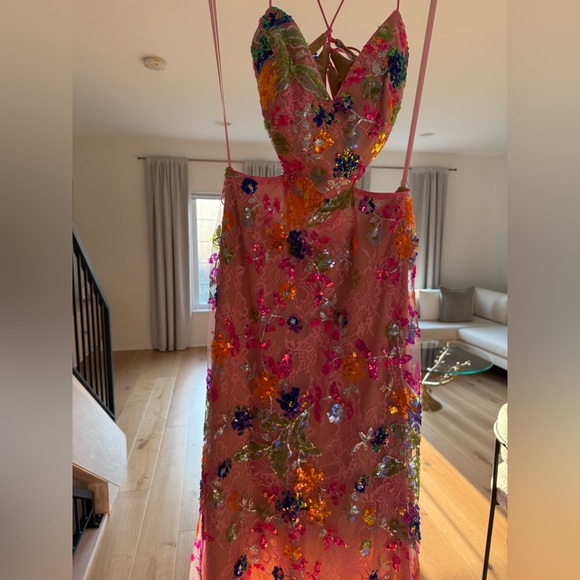 MAC DUGGAL Pink Embellished Lace Strappy Column Gown style #68067 - Picture 4 of 10